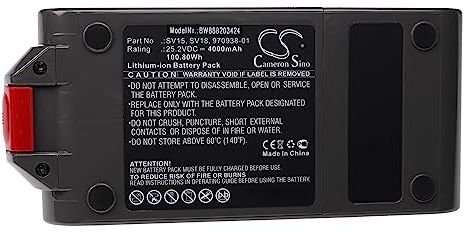 vhbw Batterie Remplacement pour Dyson 970425-01, 970938-01, 970343-06, 355983 pour aspirateur, Robot électroménager (4000mAh, 25,2V, Li-ION)