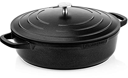 Westinghouse PERFORMANCE SERIES Schmorpfanne mit Deckel, Große Bratpfanne 28 cm für Induktion & alle Herdarten, Beschichtete Pfanne mit Griff, Hoher Rand, Ofenfest & Spülmaschinenfest, Schwarz