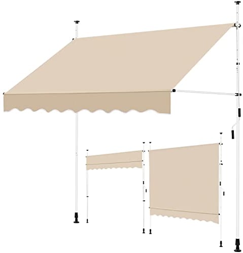 Yaheetech Klemmmarkise 250cm Breit Balkonmarkise mit Handkurbel Sonnenschutz ohne Bohren Sonnenmarkise höhenverstellbar Markise mit Gestell, Beige