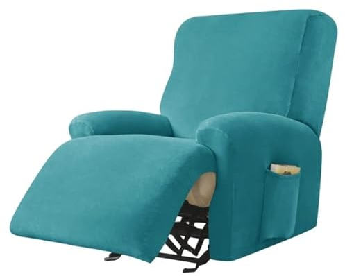 AQIGR Relaxsessel Bezug Stretch Samt Stretchhusse für Relaxsessel Sesselbezug 4-teiliges Set Elastischer Antirutsch Husse für Fernsehsessel Liege Sessel (Color : Turquoise Blue)
