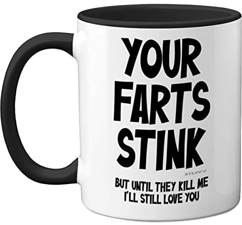 Funny Valentines Gifts for Him - Your Farts Stink Mug - Funny Mugs for Men, Birthday Gifts Boyfriend Husband Dad, Joke Novelty Present, I Love You Daughter Son Wife, 11oz Black Ceramic