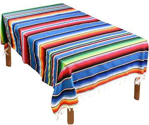 Fowecelt Mexikanische Serape-Decke, Tischdecke, 150 x 213 cm, für mexikanische Hochzeit, Party, Dekorationen, Picknicks, Esstisch, groß, quadratisch, Baumwolle