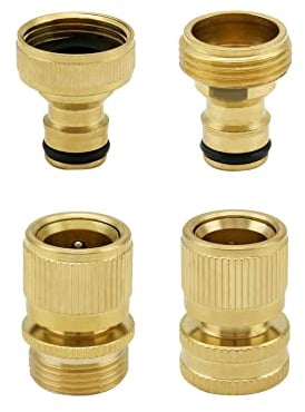 QWORK® Gartenschlauch Schnellkupplung 3/4 Zoll Messing Schlauchanschluss Außen und Innengewinde (2 Sätze)