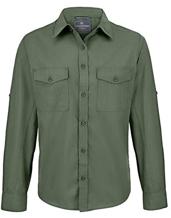 Craghoppers Mens Expert Kiwi Long Sleeved Shirt, Dark Cedar Green, Size XL