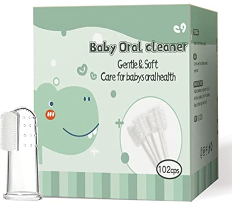 102 st baby tandborste nyfödd eller baby tungrengörare engångs baby tandköttsrengöring gasväv oral rengöringsvård lämplig för 0-36 månader baby + gratis 1 fingertandborste
