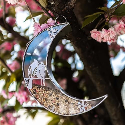Garden Mile Large Moon Bird Feeders Hanging Decoration Durable Metal Bird Feeders For Small Birds Perfect For Seeds Nuts Mealworms Nyjer Seed Feeder Garden Patio Decor