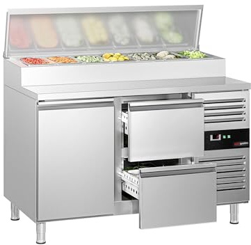 GGM Gastro | ZBG157ND#SBS1212 | Zubereitungstisch PREMIUM - 1360mm - 1 Tür & 2 Schubladen - für 7x GN 1/3