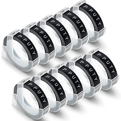 10 X White on Black Tape Compatible with Dymo Embossing Tape | Replacement for Dymo 9mm Label Omega Embossing Tape for Omega S0717930 Junior S0717900 Motex Embossing Label Maker