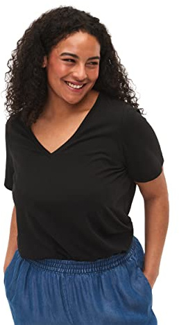 Zizzi Damen Große Größen T-Shirt Baumwolle V-Ausschnitt Gr Gr S Black