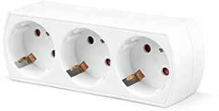 Garza - Adaptador de Enchufe Triple Frontal Plano con Toma de Tierra, 3 Tomas Schuko, Protección Infantil, Blanco
