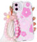 NITITOP Compatible for iPhone 11 Case with Lovely Flower Bracelet Chain Clear Floral Bear Camera Lens, Soft TPU Shockproof Protective Cover for Women Girls-Bear Pink2