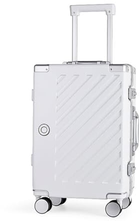 JLY 100% Polycarbonat Koffer ohne Reißverschluss, Doppeltes TSA-Schloss, 20 Handgepäck Hartschale, 4 Rollen, Aluminium-Teleskopgriff, Kabinenkoffer für Flugreisen - Weiß