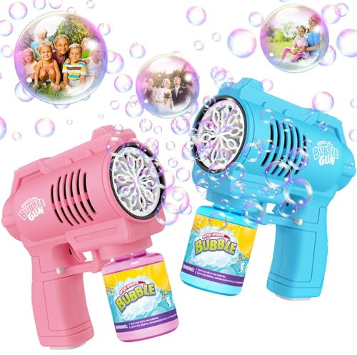 Panamalar 2 Packs Pistola de Burbuja para Niños, Máquina Automática Pompas de Jabón con 130ml Solución, 10000+Burbujas/Min Soplador de burbujas, Fiestas al Aire Libre Boda, Máquina para Hacer Burbujas