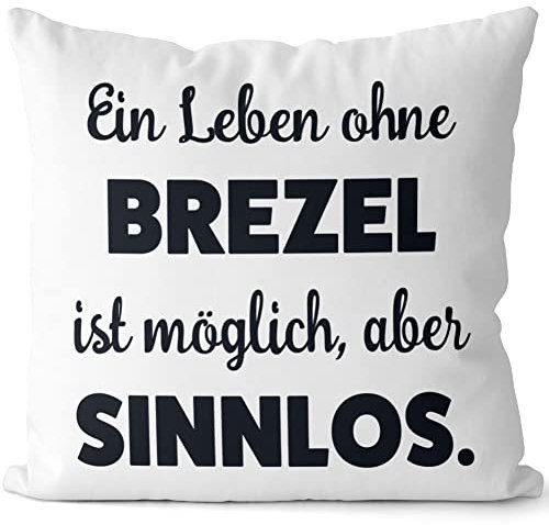 JUNIWORDS Kissen, EIN Leben ohne Brezel ist möglich, Aber sinnlos, Weiß-Schwarz, 2-farbig (1009787)