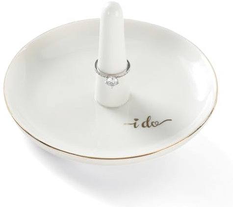HOME SMILE I Do Ringhalter, Verlobungsring, Hochzeit, Brautgeschenk für frisch verlobte Freundin, Tochter, Schwester, Brautpaar, beste Freundin, Keramik, Weiß