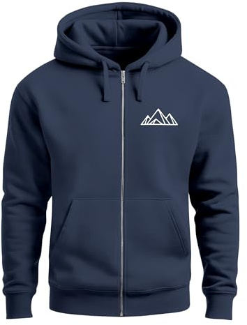 Neverless® Sweatjacke mit Kapuze Wandern Berge Line-Art Print Aufdruck Motiv Zipjacke Männer Fashion Streetstyle Navy M