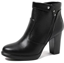 QUEEN HELENA Tronchetti Traforati Stivaletti a Punta con Tacco Casual Donna X30-114 (Nero, Sistema Taglie Calzature EU, Adulto, Donna, Numero, Media, 36)