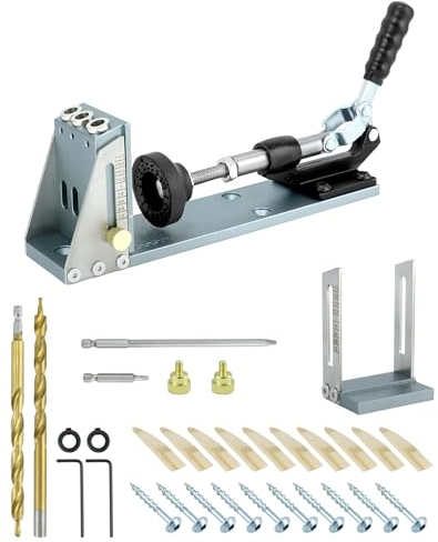 QWORK® Pocket Hole Jig Kit, Woodworking Drill Hole Jig Tool, Aluminum Alloy, for 12MM-40MM Thickness Wood Drilling Hole