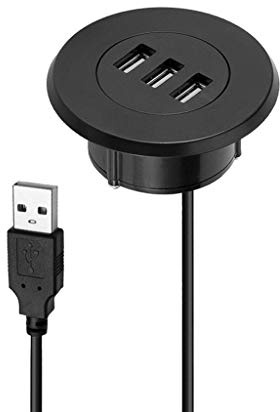 JAGTRADE 2In Grommet Hole USB 2.0 Splitter with 3 Ports HUB Connect Mobile Phones Tablet Suitable for Office Home Desk Hole ≦5cm, 2.6x6.7cm, Black