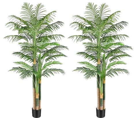 Keeplush Palmier Artificiel Triple Doré 200cm Haute, Palmier Artificiel Exterieur, Arbre Artificiel Exterieur ou Intérieur pour Maison Chambre Bureau Salon Balcon Jardin Décoration (2Pack)