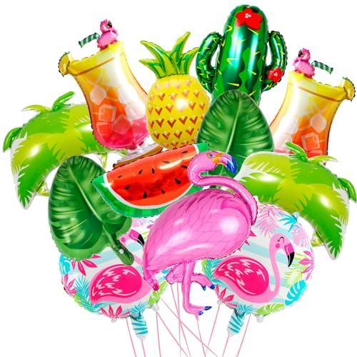 12 Pcs Ballons Hawaïens, Ballons en Aluminium Hawaïen, Ballon Hawaï Rose, Ananas Cactus Ballon, Hawaïenne Ballon Géants Décorations, Décoration Fête Hawaii, Décorations pour de Summer Plage