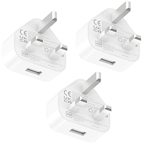 USB Plug 3 Pack, Mains Charger Adapter Wall Charging Power Adaptor Replacement for iPhone 11 Pro Max XS X XR 8 7 6 6S Plus 5 5S 5C SE 2020 14 13 1 UK 5V 1A 3pin Head Socket Maokener
