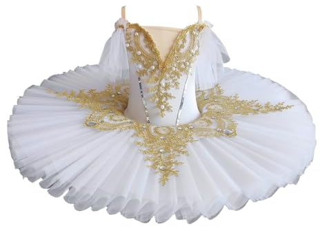 Tytyozay Weiße Mädchen Professionelles Ballett Tutu, Kinder Ballett Tanzwettbewerb Kostüm Mädchen Platte Pfannkuchen Tutu Ballerina Party Kleid,Weiß,150