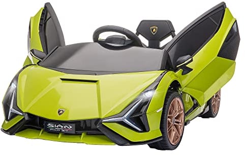 HOMCOM Kinder Elektroauto 12V 2 Fahrmodi Lamborghini SIAN SUV-Auto-Spielzeug Elektrofahrzeug mit Fernbedienung Musik(MP3/USB) Licht 3-5 Jahre Metall Grün 108 x 62 x 40 cm