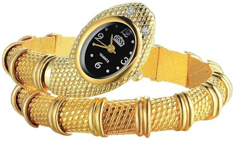 JewelryWe Damenuhr Schlange Legierung Uhr: Damen Analog Quarz Armbanduhr Gold Chunky Flexible biegbares Schlangenarmband Wickelarmband Uhr geschichtet gewickelte Schlangenuhr für Frau Mädchen