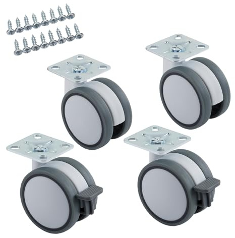 SOTECH 4er set Möbelrolle Hamm Ø 63 mm Höhe 74,5 mm, weiß/grau | 35Kg Tragkraft (2x Lenkrollen, 2x Lenkrollen mit Bremse), Anschraubplatte 47 x 47 mm, inkl. Befestigungsschrauben