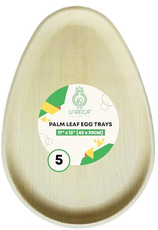 Eco-Friendly Areca Palm Leaf Egg Tray | 17 x 12 - Pack of 5 | Designed for Serving Deviled Eggs, Pastries & Party Snacks | Leakproof, Sturdy, Compostable