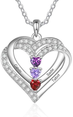 lorajewel 925 Sterling Silber Kette mit Namen Personalisierte Halskette für Damen Kette mit Anhänger Geburtssteinen Gravur Geschenke zum Muttertag Weihnachten Valentinstag (3 name)