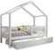 TIMBEE MURLO - Duo Holzbett - in Hausform mit Gitter, Sprossen und Schublade - Skandinavischer Stil - Massive Konstruktion aus Naturholz - Option mit Schlaffunktion - Grau - 70x140cm