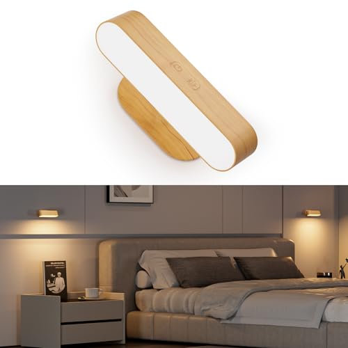 Hensam Akku Wandleuchte Innen, Kabellose LED-Wandleuchte für Schlafzimmer, Wandlampe USB Aufladbar für Bilder, 5 Modi Dimmbare Wandlampen für Wohnzimmer, Treppen, 360° Drehbarer