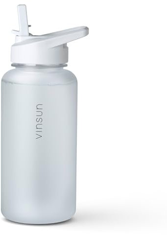VINSUN Sportflasche 1L Tritan mit Strohhalm Deckel - BPA frei, auslaufsicher - leichte Trinkflasche für Fitness Training, Reisen, Arbeit, Sport - Wasserflasche weiß