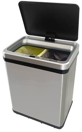 WELL HOME - Cubo de Basura inteligente SIN patas para Reciclaje con apertura automática y contacto manual 15L+15L 35,5x26x60cm Color Gris