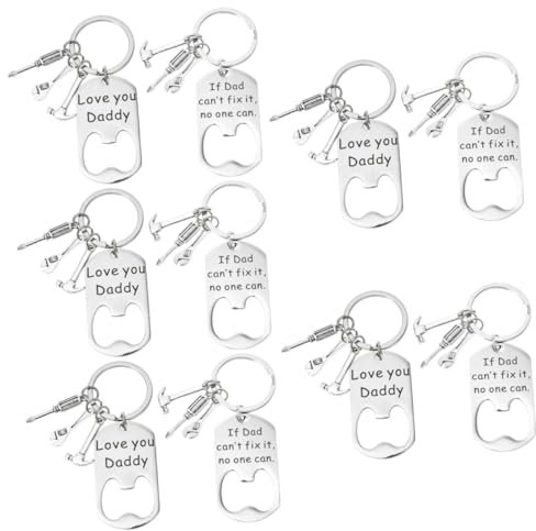 LIFKOME 5 Ensembles Porte-clés Inoxlm Decapsuleur Tournevis Embout Screwdriver Tire Bouchon Pendentif Clé Papa D'action De Grâce Pour Papa Acier Inoxydable Silver 2 Pièces * 5