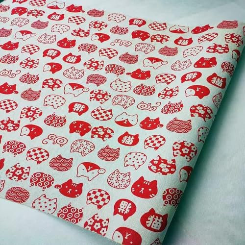 ONECHANCE Bedruckter Baumwollstoff Meterware 100x150cm Dekostoff Baumwolle Leinenstoff zum Nähen und Deko Color Katzen Rot Size 1 Meter