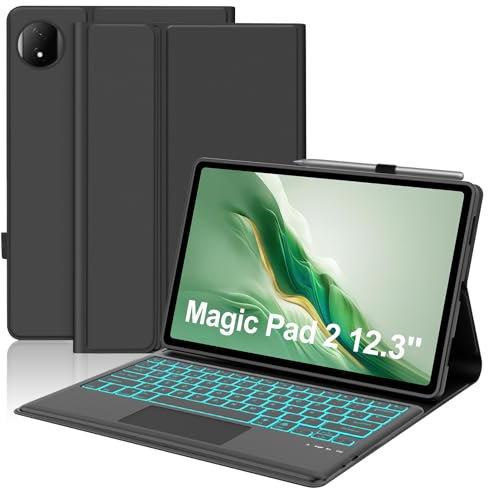Teclado con Touchpad para Honor Magic Pad 2 12.3 2024, Funda para Honor Magic Pad 2 con Español Ñ Teclado Retroiluminado Desmontable Inalámbrica para Honor Magic Pad 2 2024, Negro