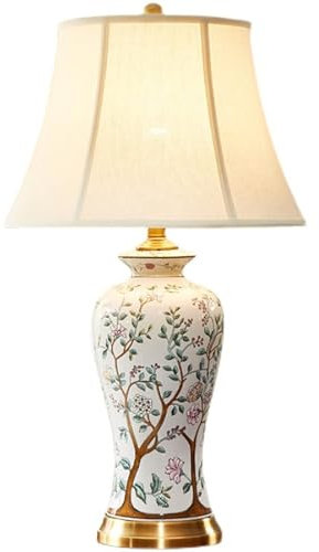 Tischleuchte Nachttischlampe Rustikale Vintage-Tischlampe aus Keramik, 27,5 Zoll hoch, Küsten-Nachttischlampe, weißer Lampenkörper aus Keramik mit konischem Trommelschirm aus Stoff for Wohnzimmer, Sch
