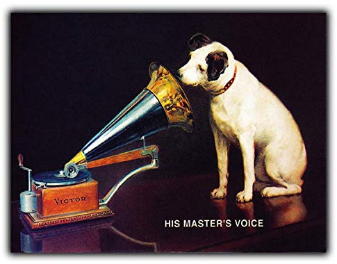Großes Stahlschild mit Aufschrift His Masters Voice, Wandschild, Türschild, Retro, Opie, Musik, Vintage, 19,8 x 30 cm (L x B)