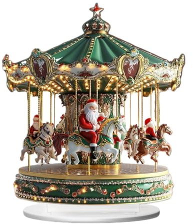 Tktouci Weihnachtskarussell | 2D Wohndekoration Mit Weihnachtsmann,Drehende Weihnachtliche Tischornamente,Für Fenster Café Schlafzimmer Büro Kamin Bar Innenbereich