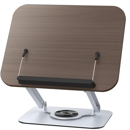 Jectse Adjustable Book Stand Foldable Book Holder, Discover Your Ideal Reading Angle with Rotating Base, Elastic Clips for Recipe Tablet Laptop, Ideal for Cooking and Desk Work (Silver)