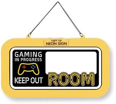 LED Leuchtschild Neonschild mit Namensfeld, Leuchtende Wanddekoration mit Batterie, 18,7x10,3x1,6cm - Blank Gaming