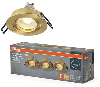 Osram Spot Set LED Einbaustrahler DIM 6W Gold 85mm, 500lm 2700K Warmweiß, CRI≥80, Dimmbar Aluminium, 3er-Set