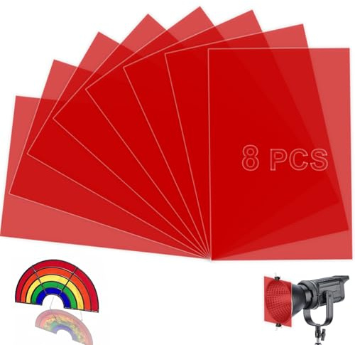 mawmuaw 8 Stück Lampenfolie Rot Hitzebeständige Farbfolie für LED Lampen | A4 Farbfilter Farbkorrektur, Folie Rot Transparente, Farbfolien Gel für Studioblitz, Foto, Video & DIY, 29,7x21cm