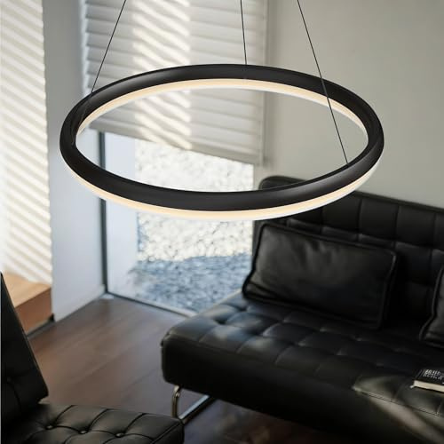 Mai & Mai Pendelleuchte Esstisch, dimmbar, höhenverstellbare | 65cm, LED Moderne Hängelampe, 3000K–6000K, 30W Esstischlampe mit Fernbedienung & Wandschalter, Luvina05, Sandschwarz