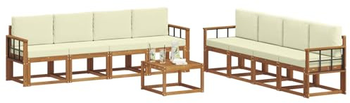 vidaXL Outdoor-Sofagarnitur 9 pcs Natur und Creme Massivholz Akazie, Akazienholz Garten Sofa Set, modernes Outdoor Lounge, stylische Terrassenmöbel, Bequeme Sitzgelegenheit für Treffen