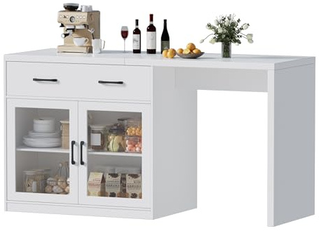 MSFE 2-in-1 Kücheninsel 150cm, Isla Central para 4 Personas, Moderne Kücheninsel Bartisch mit Stauraum, Mueble Auxiliar de Cocina Salvaspacio, Mueble Multiusos como Aparador, 150 * 55 * 90cm