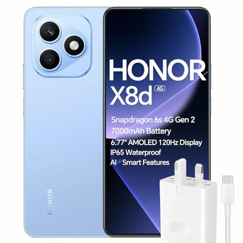 HONOR X8d Smartphone 4G, 8+256GB, Snapdragon 6s 4G Gen 2, 7000mAh Battery, 6.77 AMOLED 120Hz Display, 108MP Ultra-Clear Camera, IP65 Waterproof, AI Smart Features, NFC, MagicOS 10